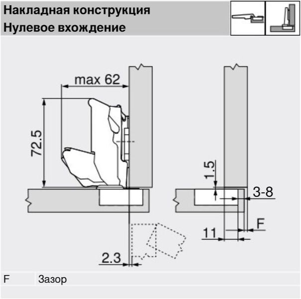 BLUM 71B7550 naložen&yacute; s nulov&yacute;m presahom, s Blumotion, skrutka 155&deg; 0038604 фото