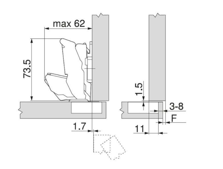 BLUM 71B7590 naložen&yacute; s nulov&yacute;m presahom, s Blumotion, Inserta 155&deg; 0038611 фото
