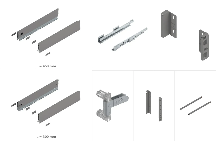K-BLUM Merivobox, z&aacute;suvka E reling 450mm/40kg, svetlo &scaron;ed&aacute; OG, Inserta, drez 0059524 фото