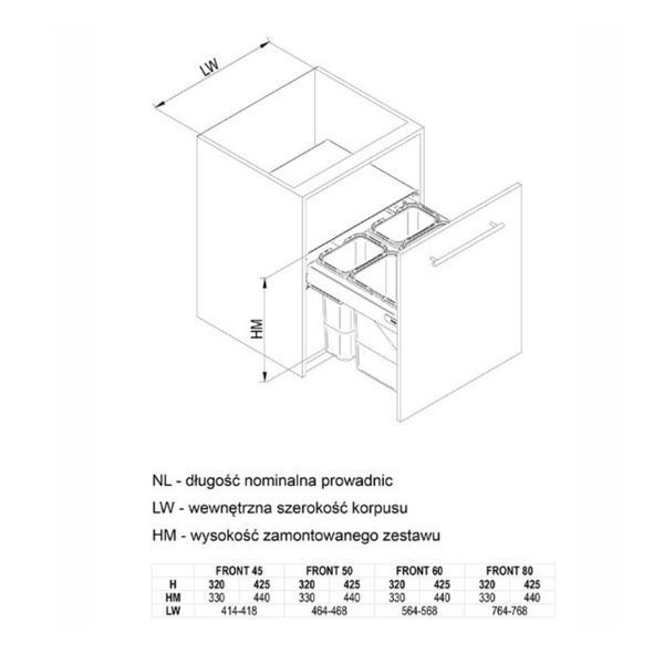 SEGREGO Z&aacute;suvka z odpadkov&yacute;mi ko&scaron;mi KB=600 H=425 NL-480 &scaron;tvorn&aacute;sobn&yacute; (2x9L/2x20L) kov grafitov&yacute; lak 0052622 фото