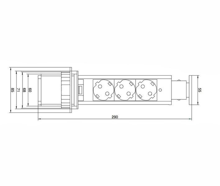 ELEKTRIMA TUBUS Predlžovač stolov&yacute; zapusten&yacute; okr&uacute;hly 60 mm, 3&times; z&aacute;suvka Schuko, kov/plast strieborn&yacute; 0058185 фото