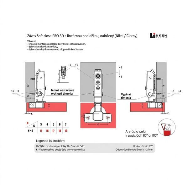 P&aacute;nt Linken System A Soft Close PRO 3D Čierna, naložen&yacute;,rovn&aacute; podložka 0059282 фото